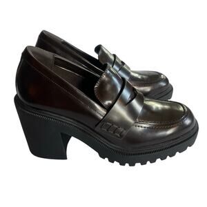 Aldo Brown Chunky Heel Loafers Womens Size 8.5 Block Platform Lug Sole Y2K 90s